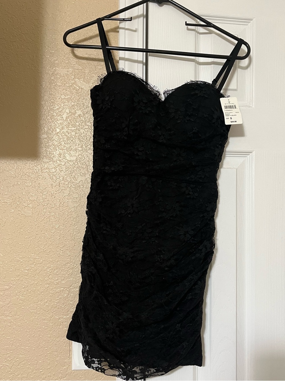 Windsor Black Lace Mini Dress with Spaghetti Straps